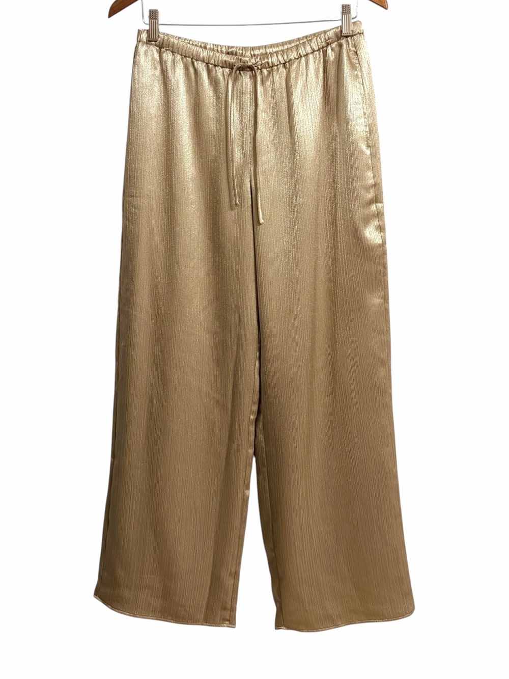 Abercrombie & Fitch Textured Satin Pull On Pants S Gold Wide Leg Boho Metallic